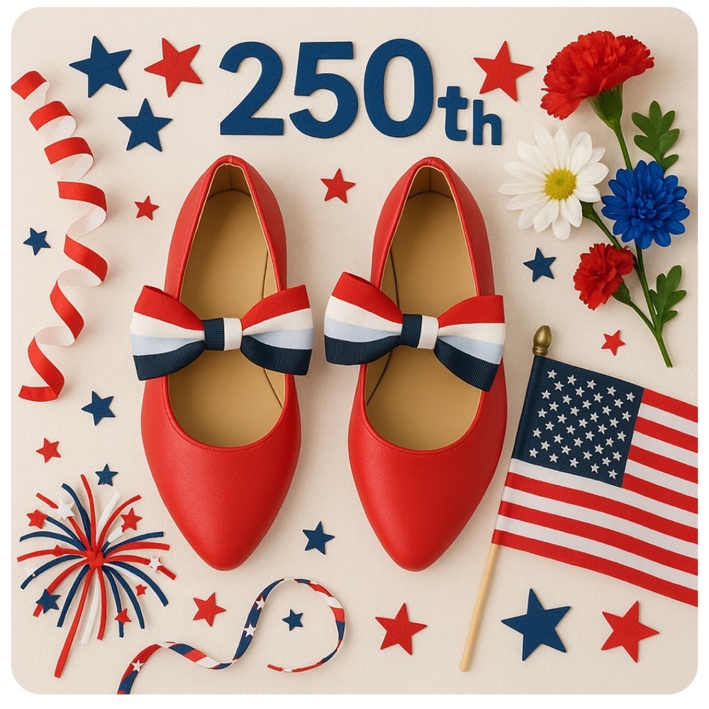 * Girls Red Ballet Flats with Patriotic Ribbon Bow – Janie & Jack Style 250th